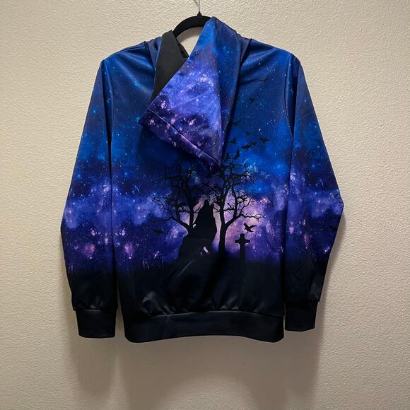 Halloween Spooky Nights Wolf Howling October Blue Hoodie Sweatshirt Sz Medium - Picture 7 of 8